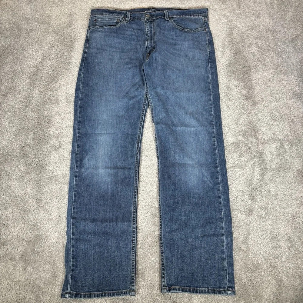 Levis 505 Jeans Mens 38x32 Regular Fit Straight Dark Wash Blue Denim Stretch